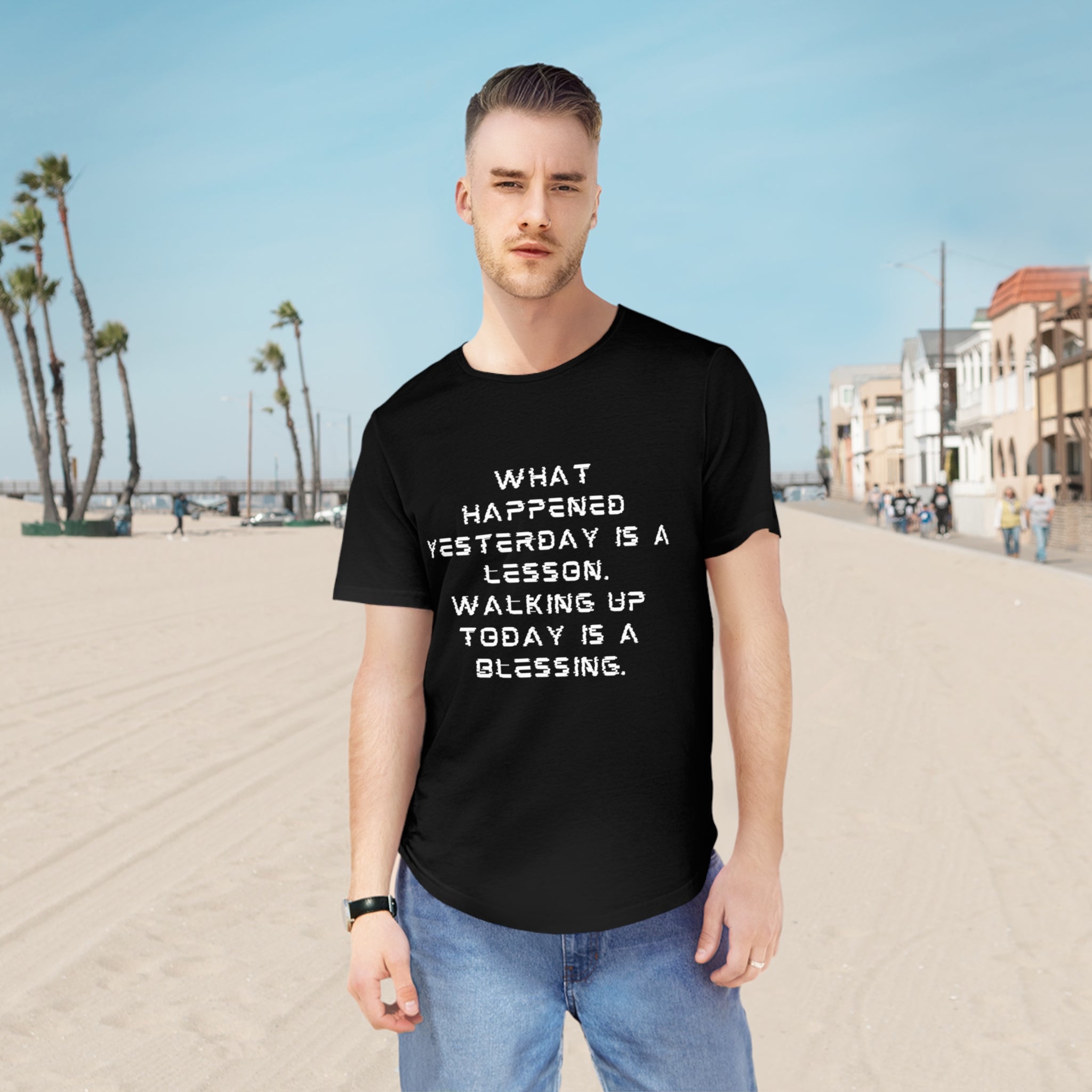 What happy yesterday-Jersey Curved Hem Tee