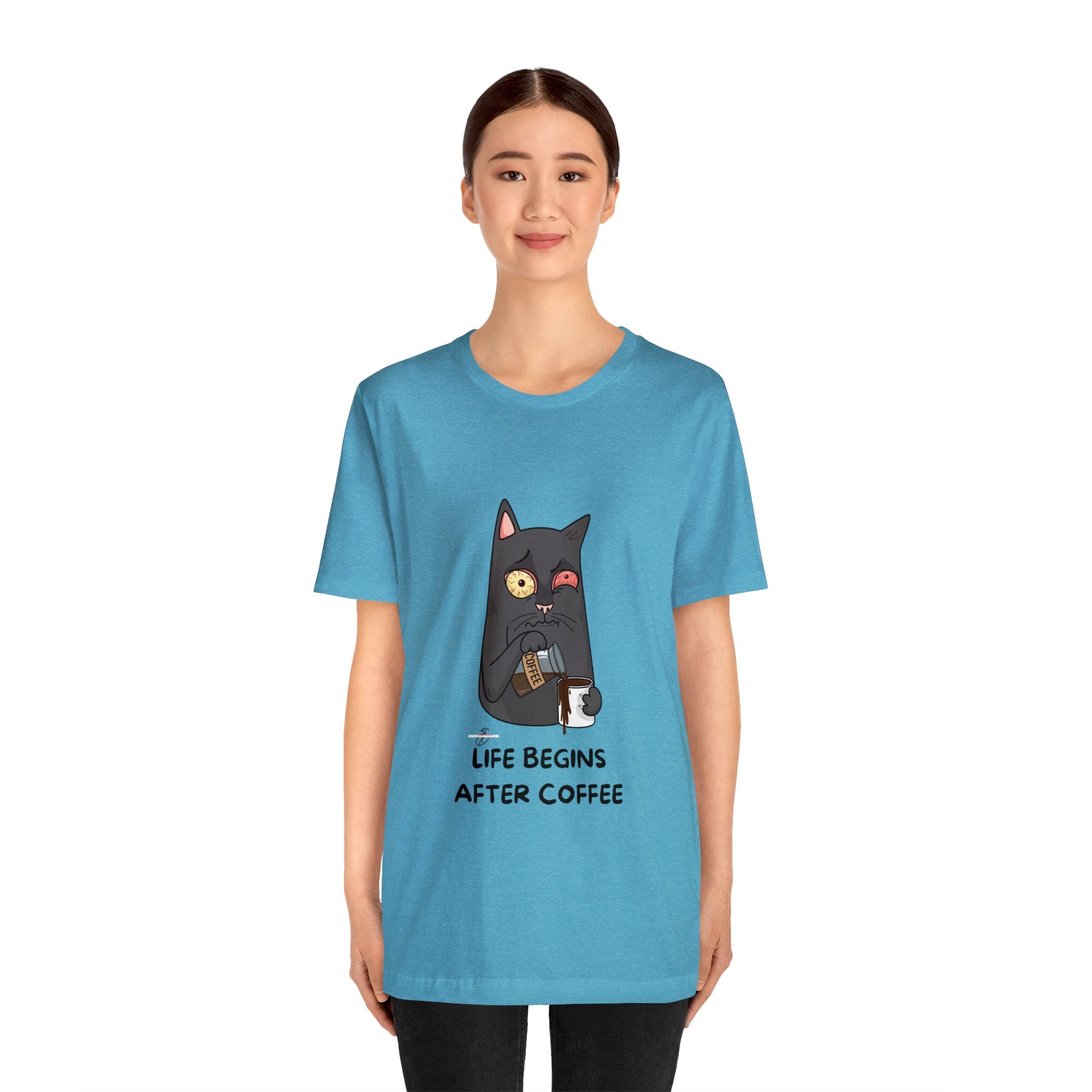 life Begins after coffee Jersey Short Sleeve Tee