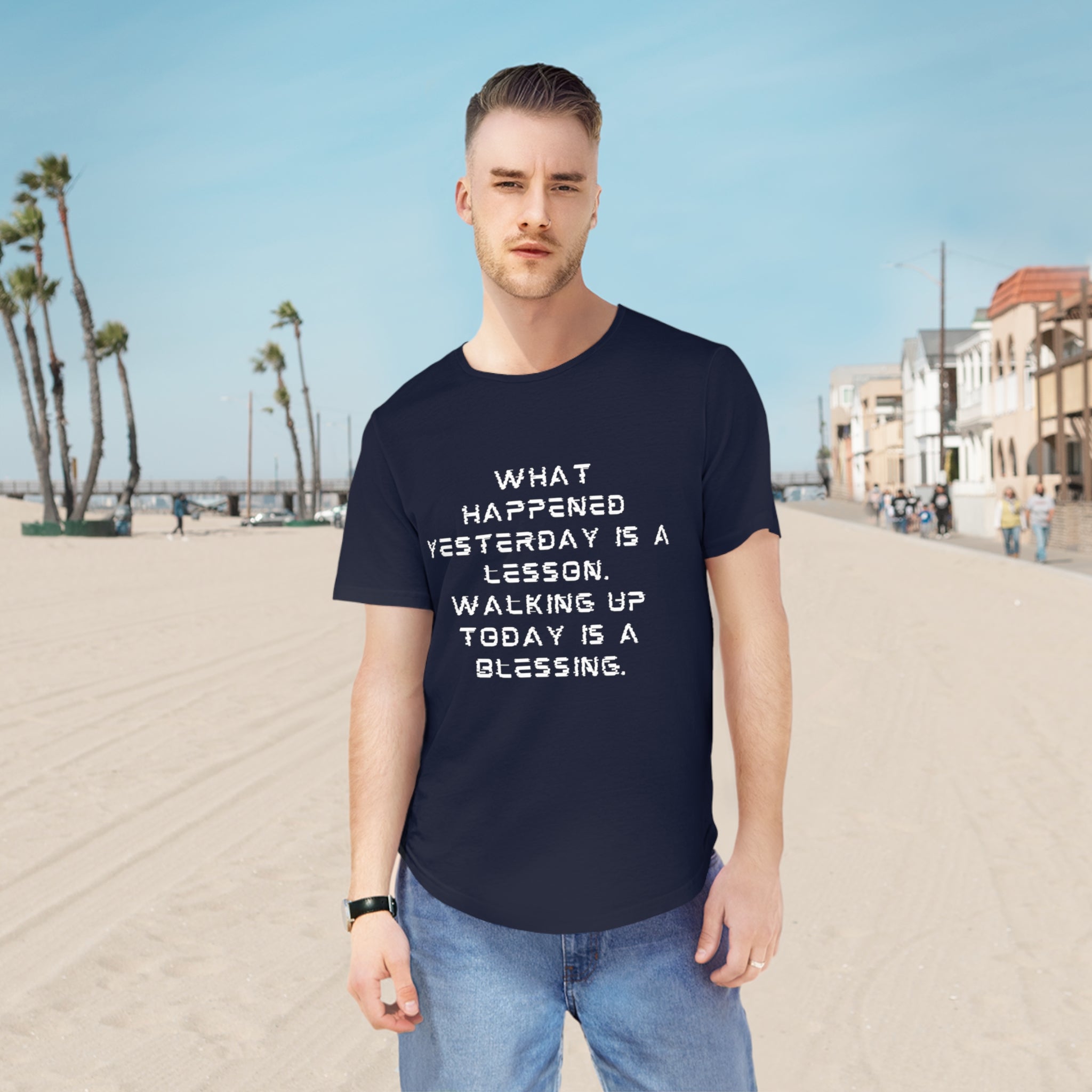 What happy yesterday-Jersey Curved Hem Tee