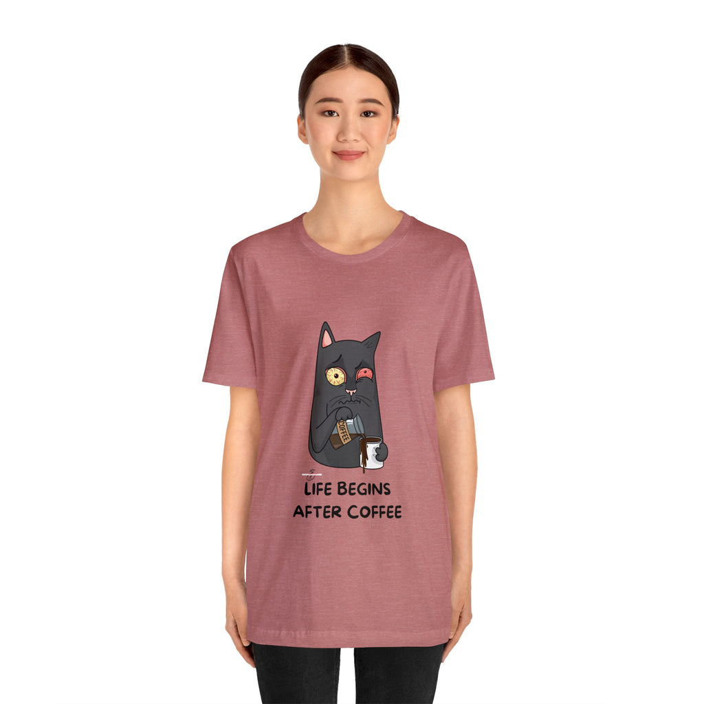 life Begins after coffee Jersey Short Sleeve Tee