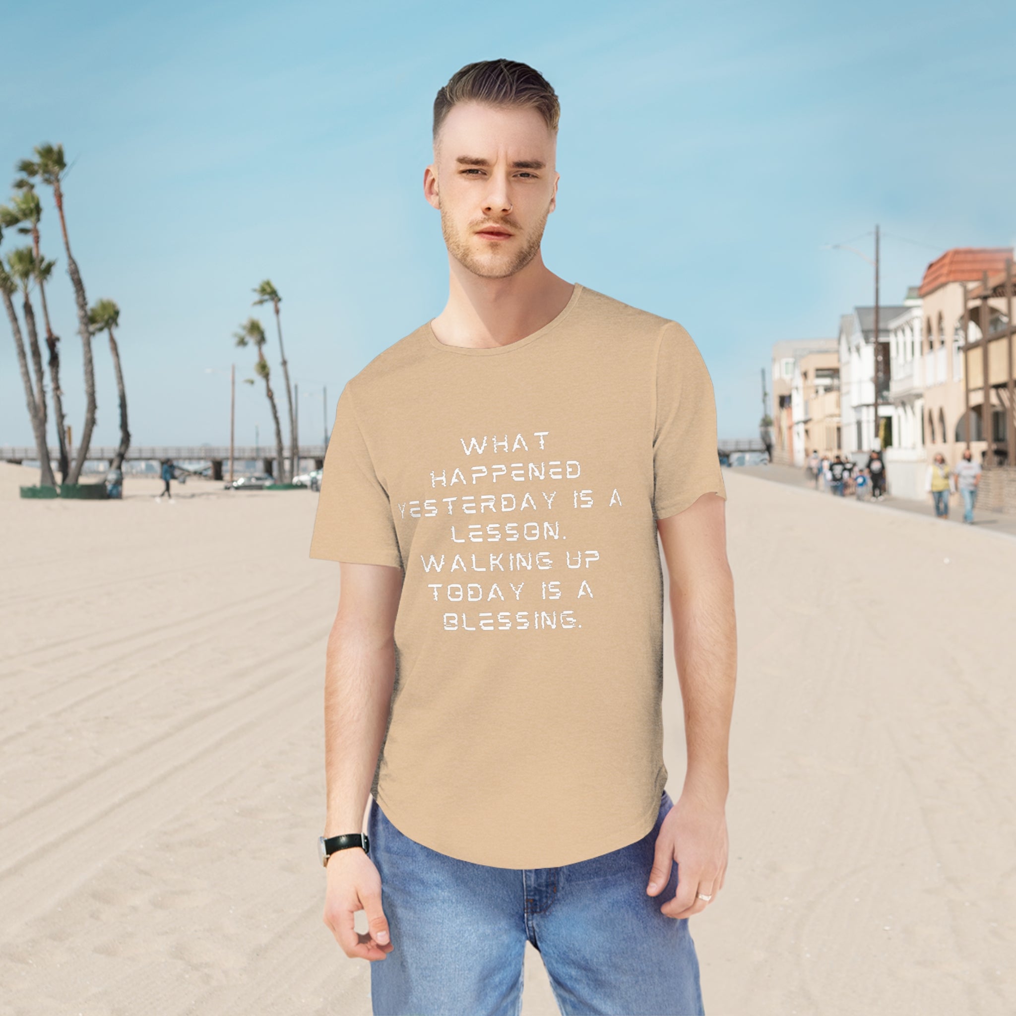 What happy yesterday-Jersey Curved Hem Tee