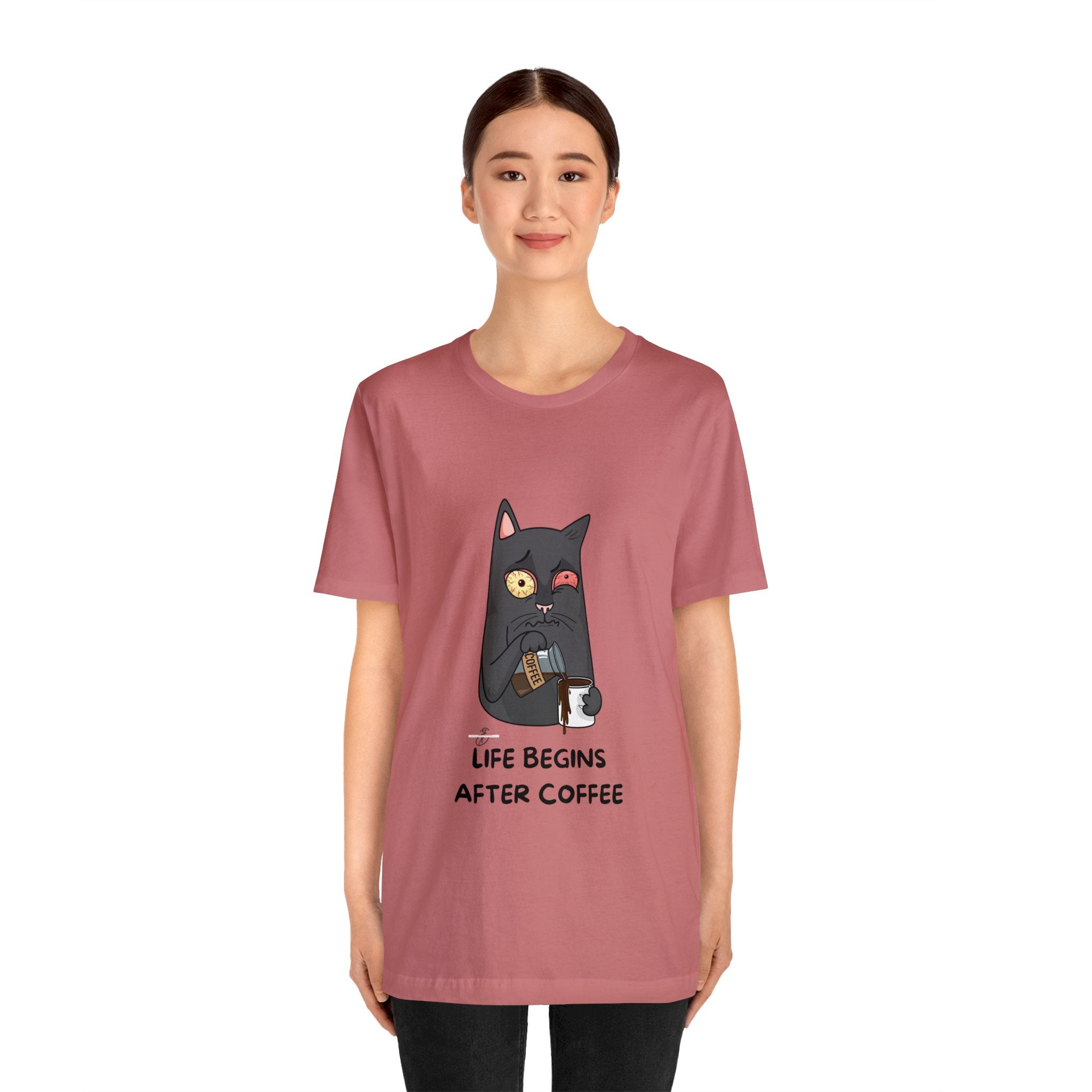 life Begins after coffee Jersey Short Sleeve Tee