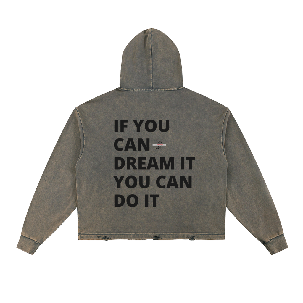  Frayed-Hem Hoodie,Vintage Washed