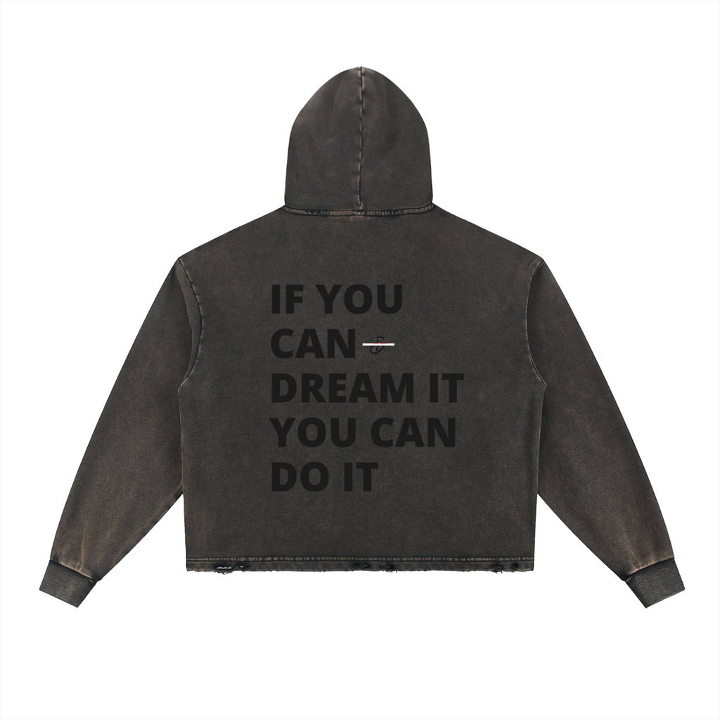  Frayed-Hem Hoodie,Vintage Washed